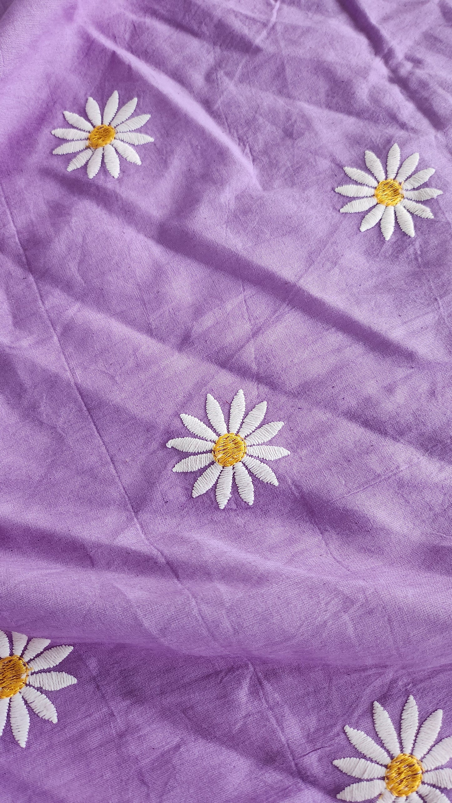 Purple Pure Kora Cotton with Sun Flower Embroidery