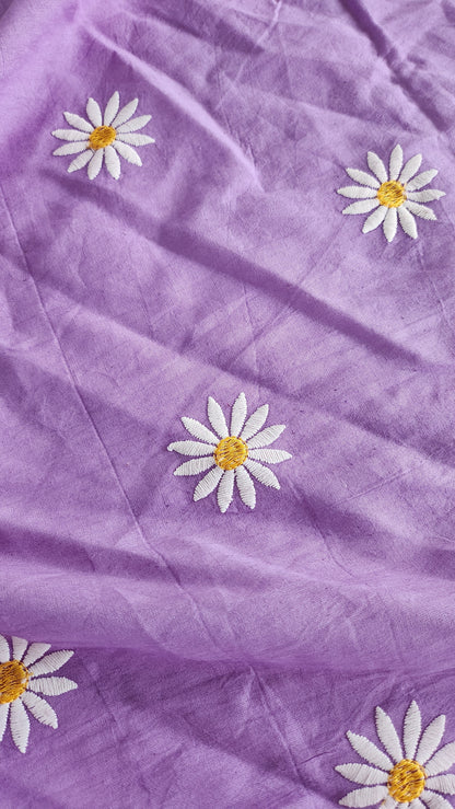 Purple Pure Kora Cotton with Sun Flower Embroidery