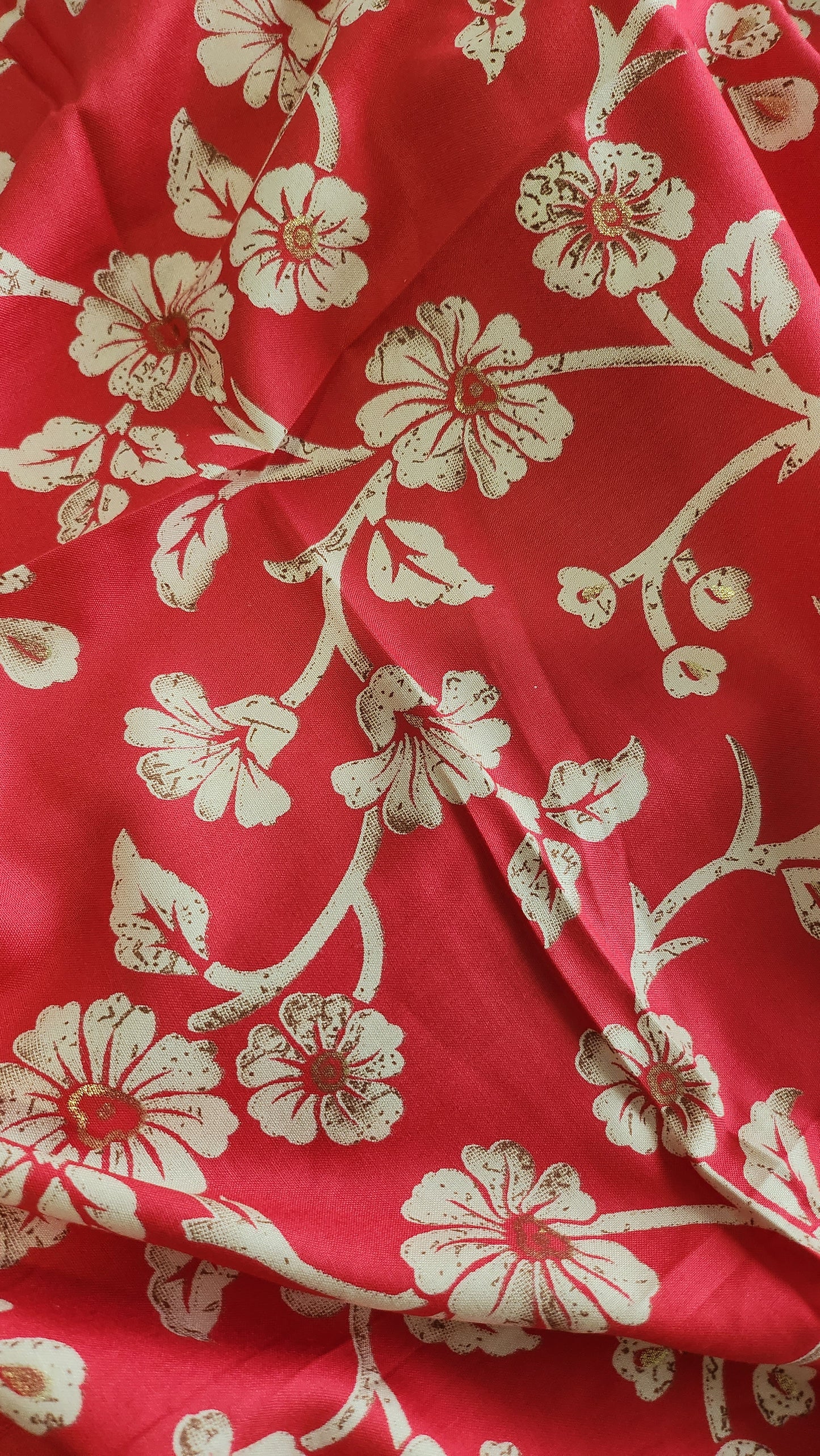 Pure Rayon Cotton Suit Set with Red Color Floral and Abstract Design