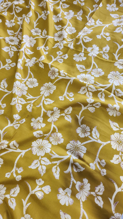 Pure Rayon Cotton Suit Set with Mustard Color Floral and Abstract Design