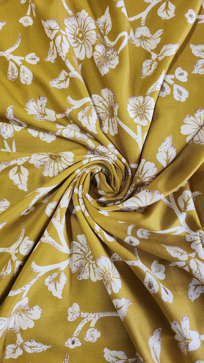 Pure Rayon Cotton Suit Set with Mustard Color Floral and Abstract Design