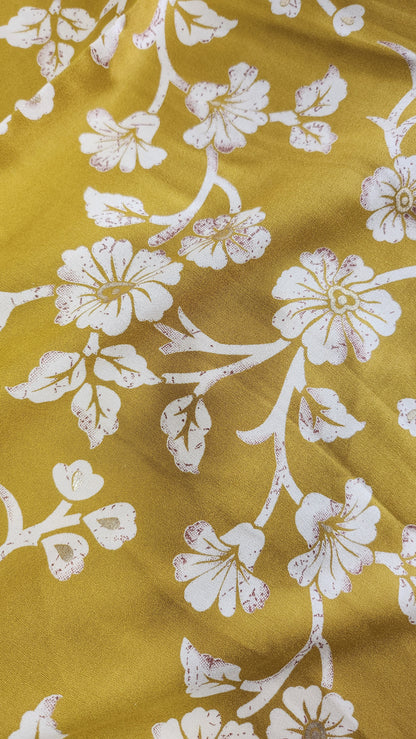 Pure Rayon Cotton Suit Set with Mustard Color Floral and Abstract Design
