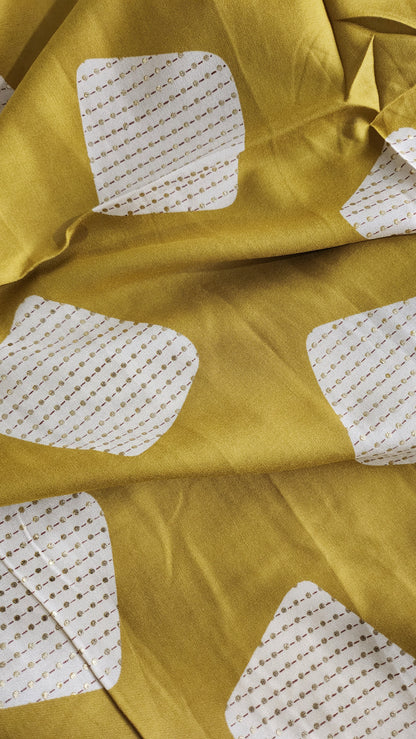 Pure Rayon Cotton Suit Set with Mustard Color Floral and Abstract Design