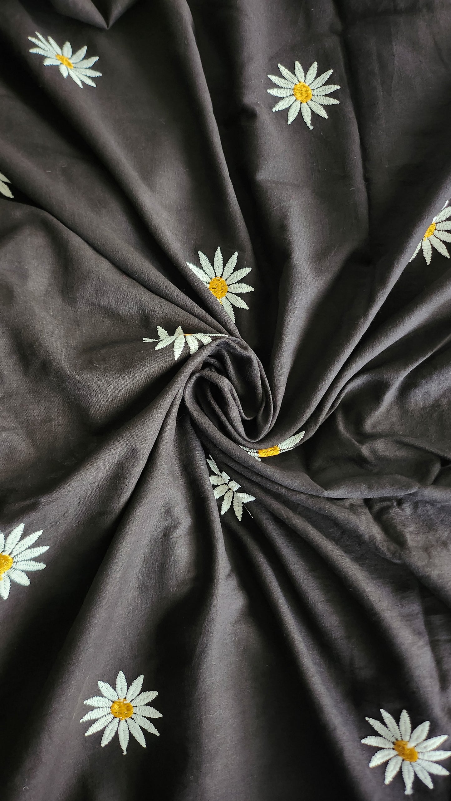 Black pure Kora Cotton with Sun Flower Embroidery