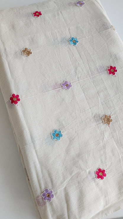 Pure kora cotton with multi color floral embroidery with sequence work