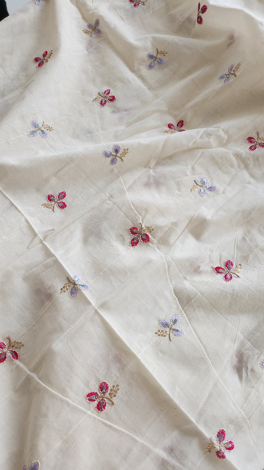 Pure kora cotton multi color three petal embroidery with sequence work