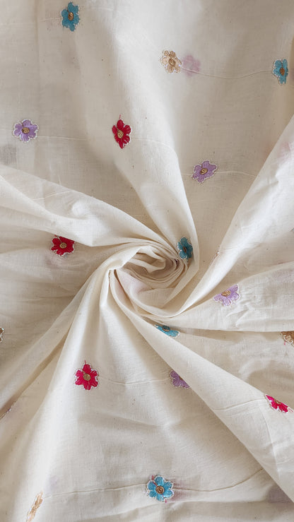 Pure kora cotton with multi color floral embroidery with sequence work