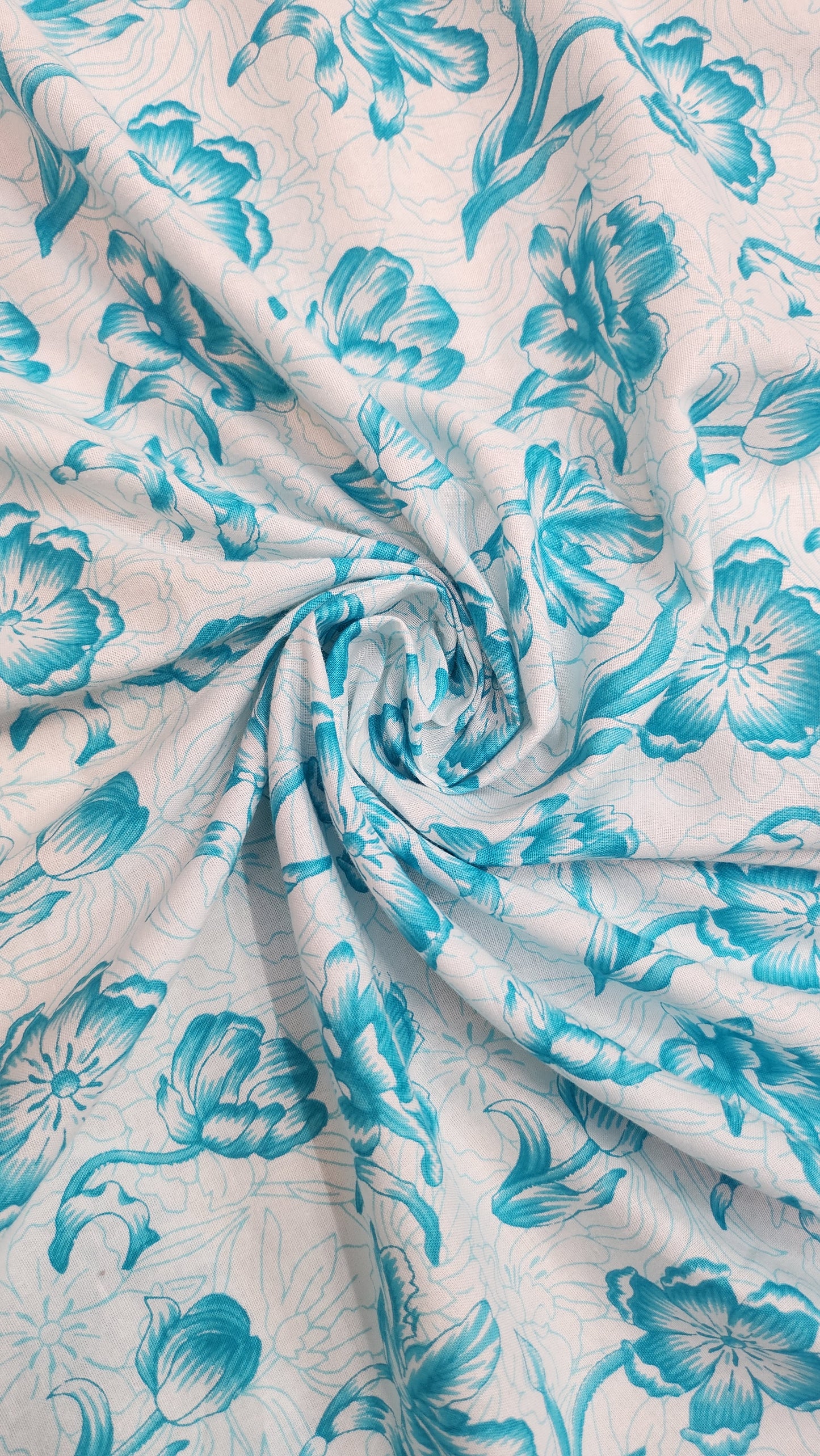 Pure cotton with white and blue floral print