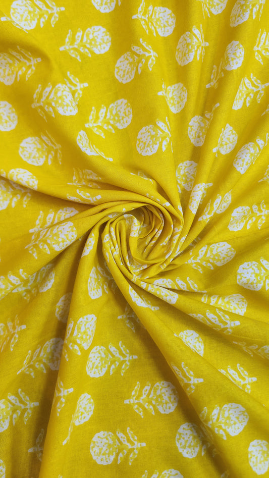 Pure Cotton Yellow Color With White Floral Print