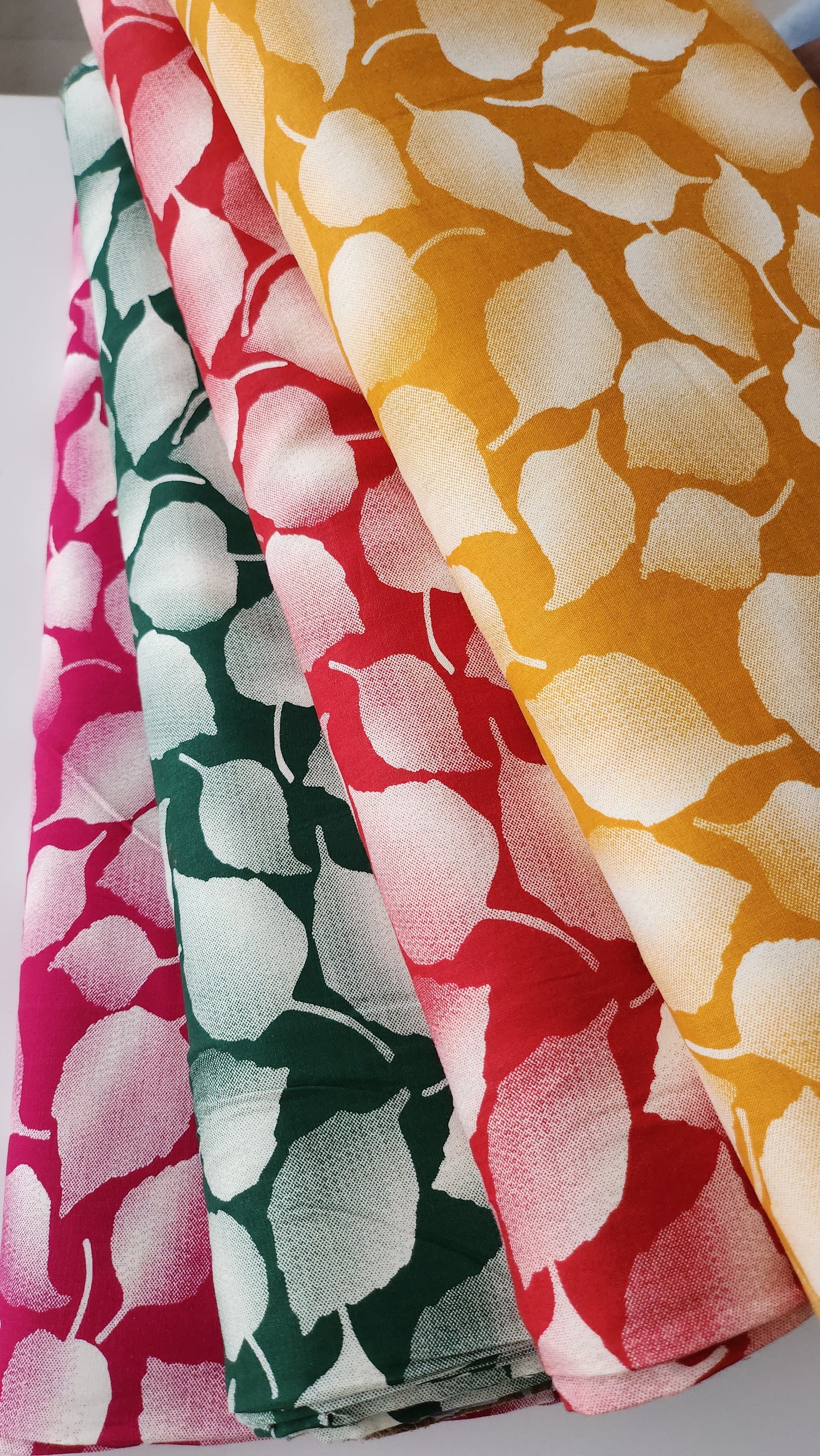 Rayon Cotton Red color white Leaf shaded Print