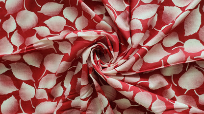 Rayon Cotton Red color white Leaf shaded Print