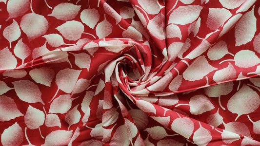 Rayon Cotton Red color white Leaf shaded Print