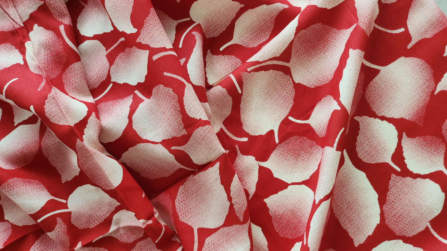 Rayon Cotton Red color white Leaf shaded Print