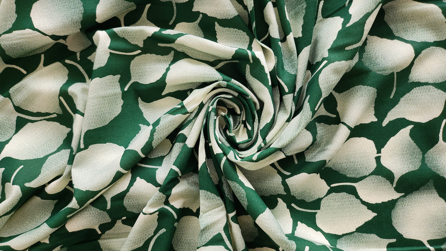 Rayon Cotton Green color white Leaf shaded Print