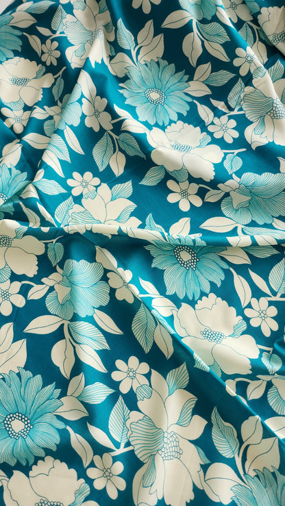 Rayon Cotton Blue color with white floral Print