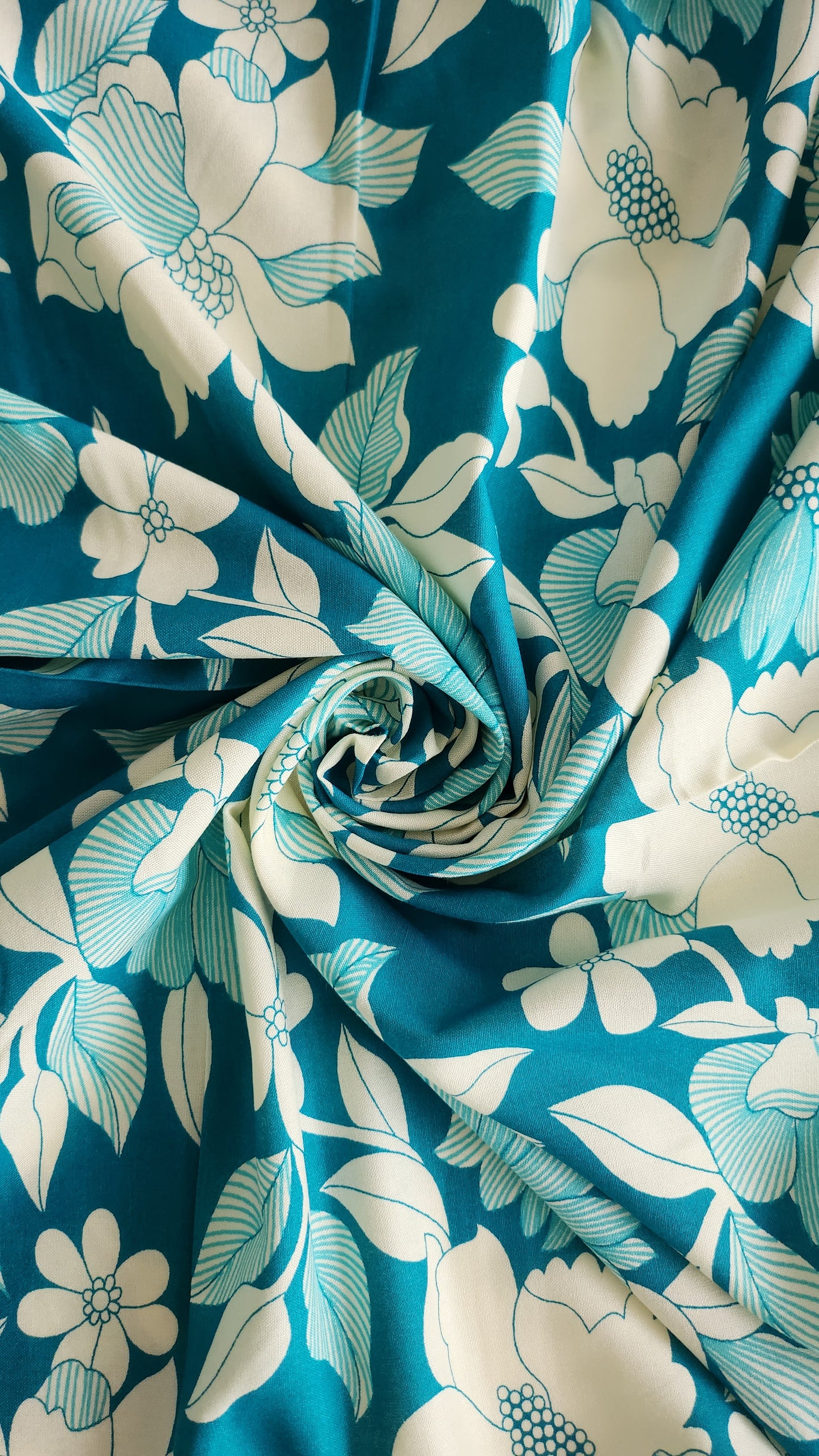 Rayon Cotton Blue color with white floral Print