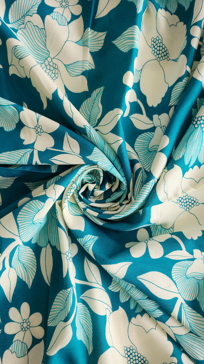 Rayon Cotton Blue color with white floral Print