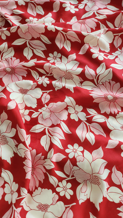 Rayon Cotton Red color with white floral Print