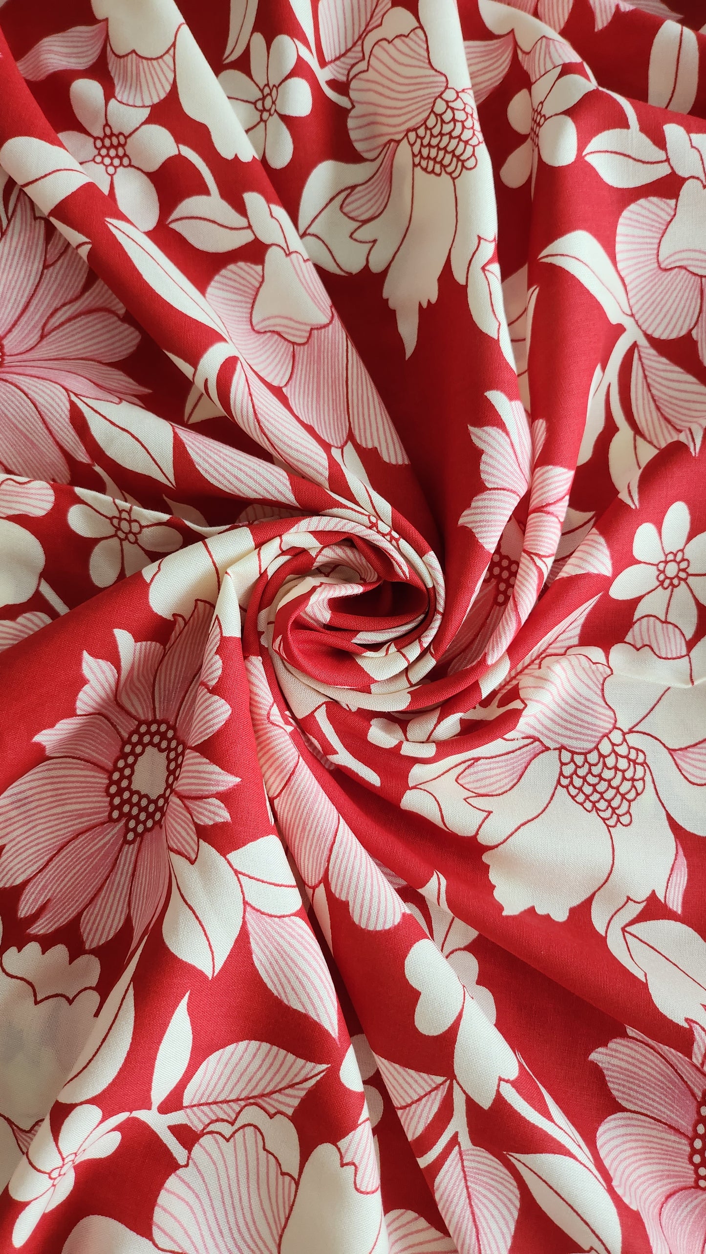 Rayon Cotton Red color with white floral Print