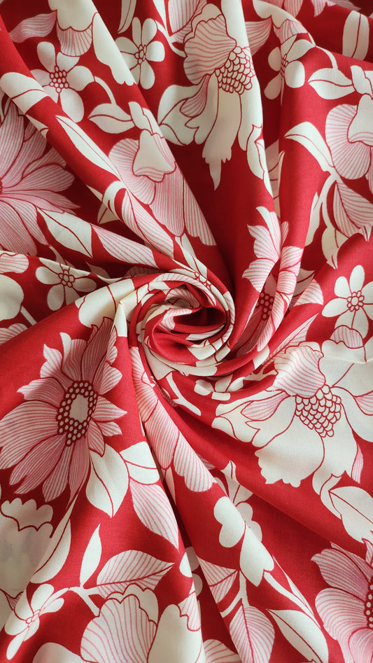 Rayon Cotton Red color with white floral Print
