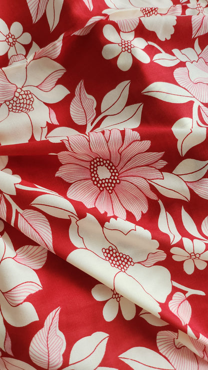Rayon Cotton Red color with white floral Print