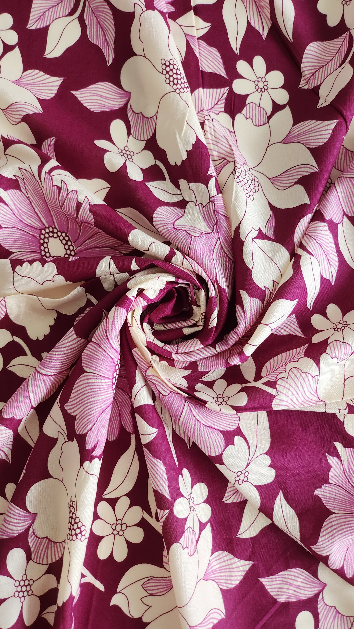 Rayon Cotton Purple color with white floral Print