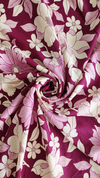 Rayon Cotton Purple color with white floral Print