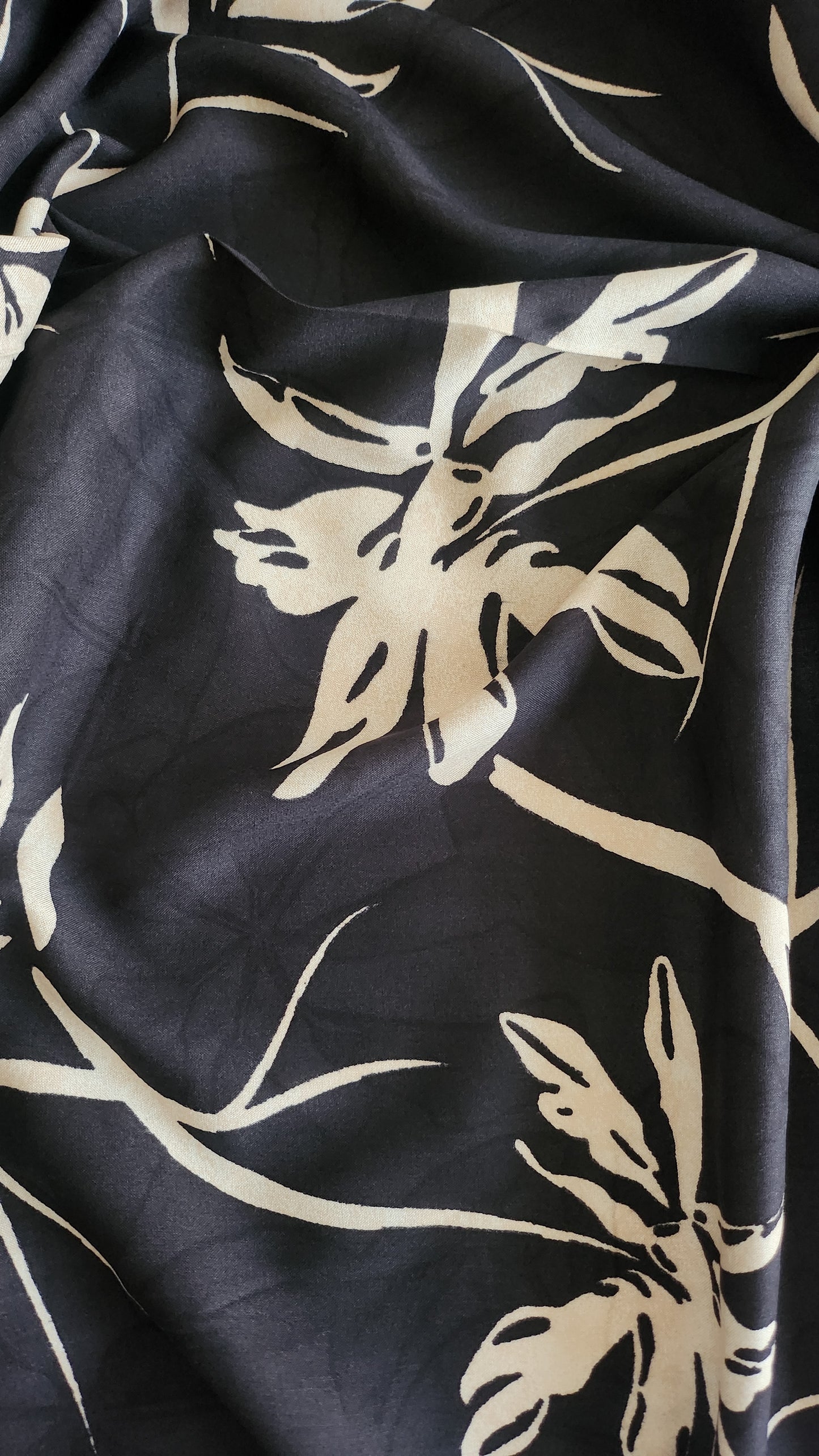 Pure Rayon Cotton Base Black color with Big Off white color floral Print All Over