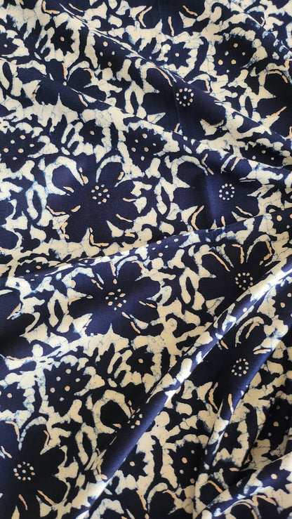 Pure Rayon Cotton indigo color with floral Print All Over