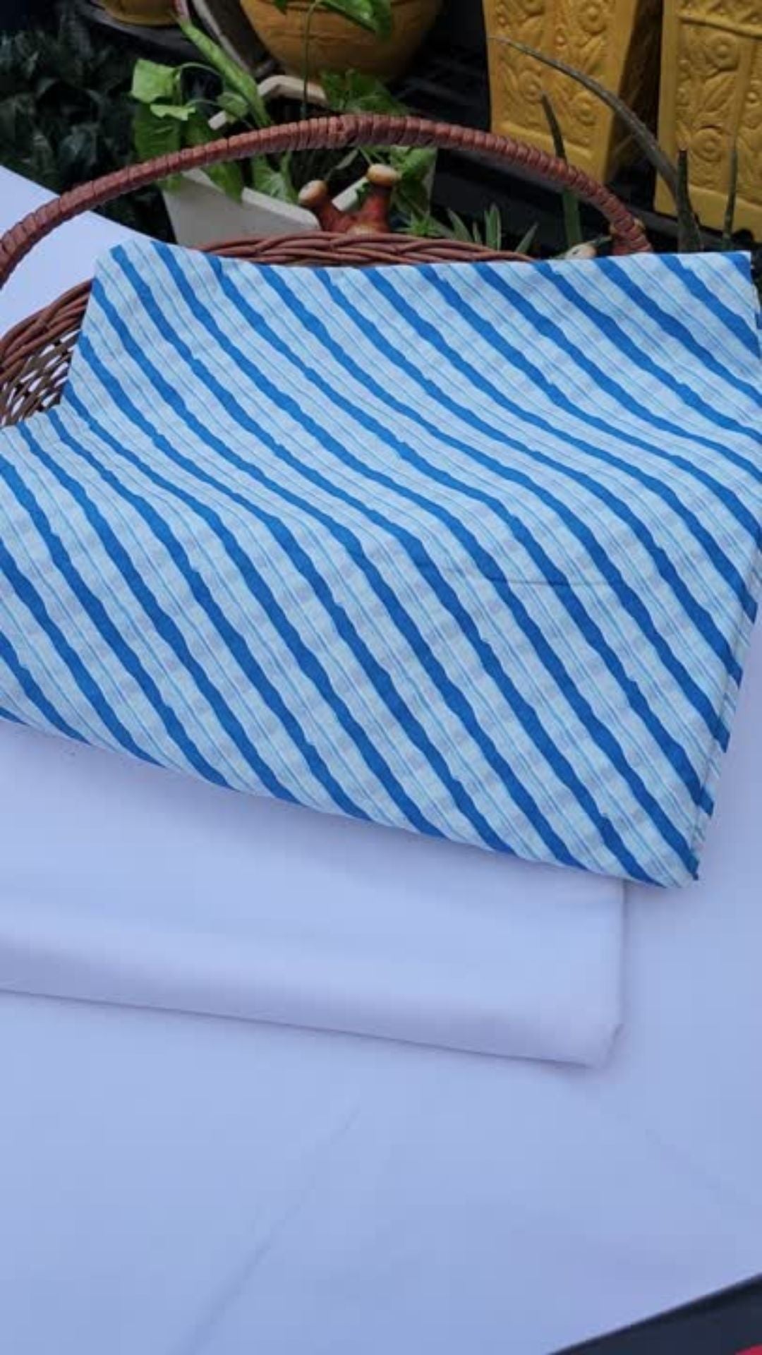 White & Azure color stripe design with Pure cambric cotton