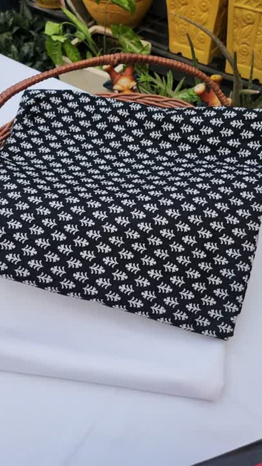 Black & white color abstract design with Pure cambric cotton