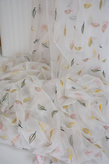 Soft Organza with multicolor leaf's thread Sequin Fabric