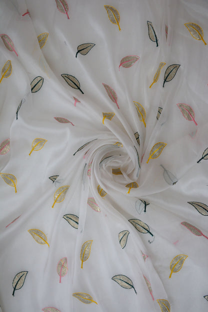 Soft Organza with multicolor leaf's thread Sequin Fabric