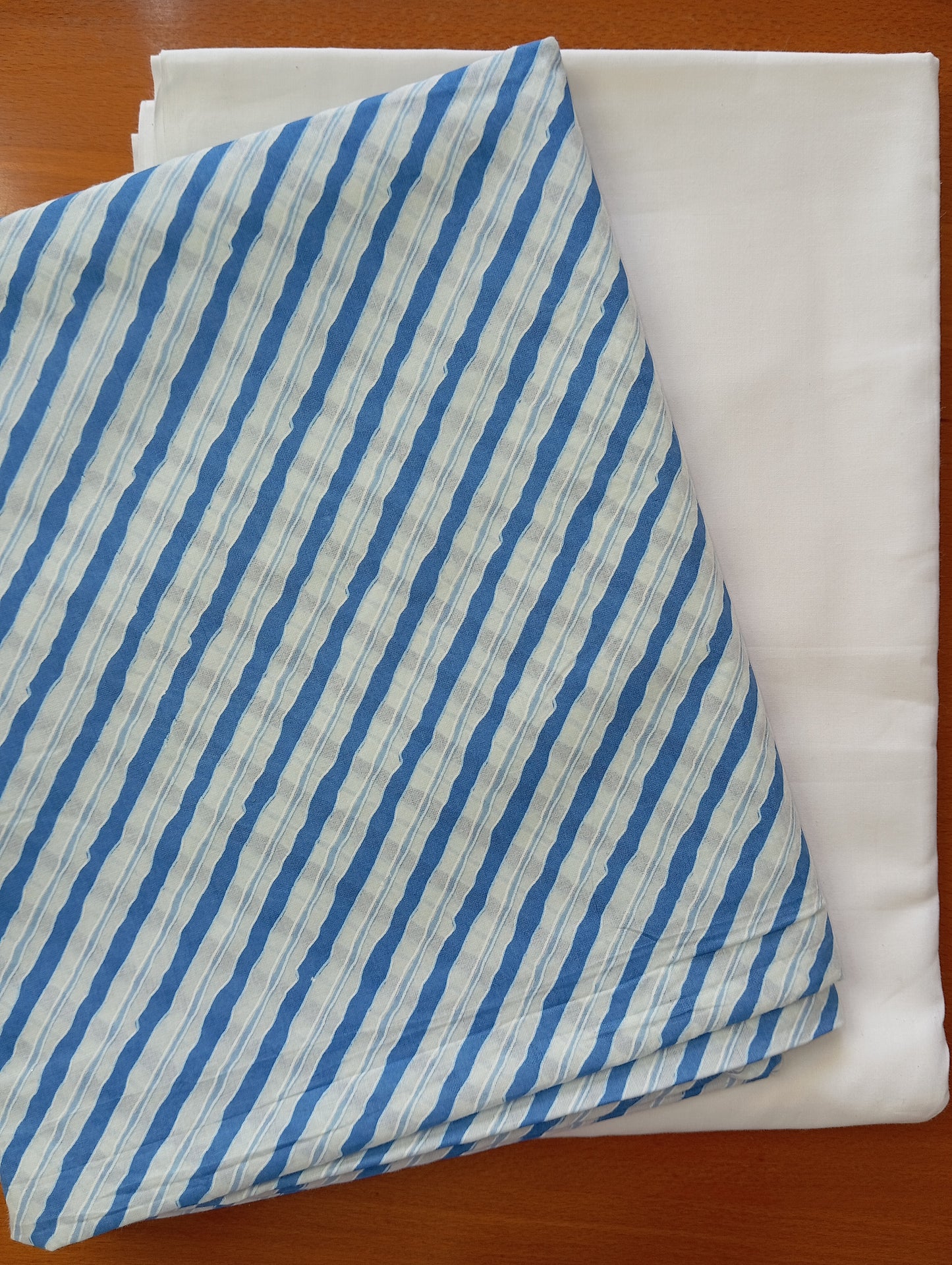 White & Azure color stripe design with Pure cambric cotton