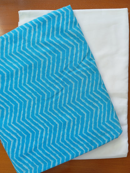 Aqua & white color Zigzag design with Pure cambric cotton