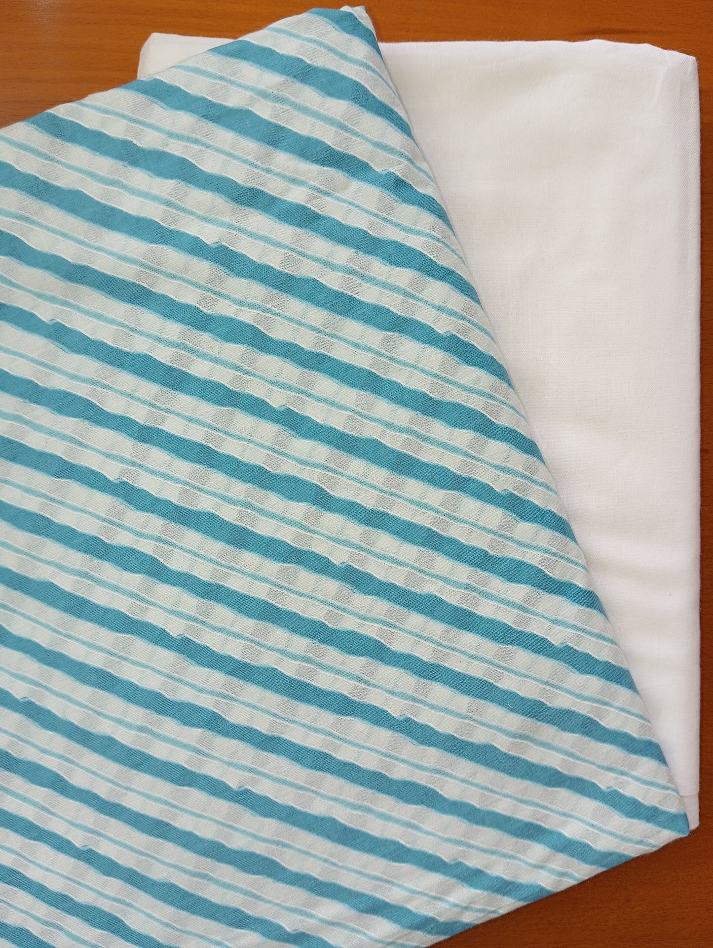 Turquoise color stripe design with Pure cambric cotton