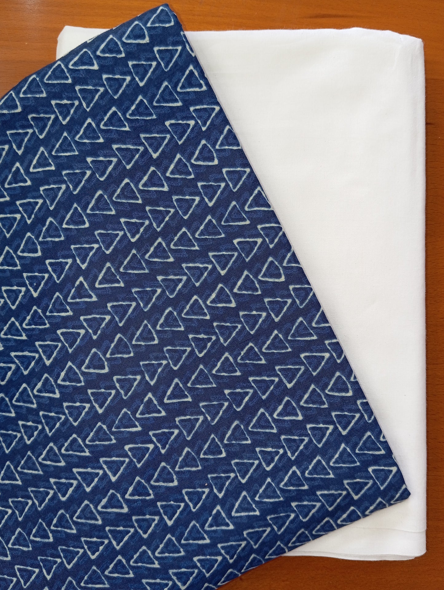 White & Navy Blue color triangle design with Pure cambric cotton