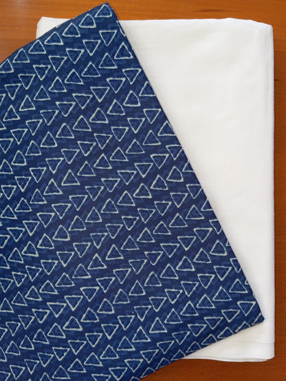 White & Navy Blue color triangle design with Pure cambric cotton