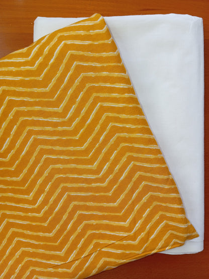 Goldenrod & white color zigzag design with Pure cambric cotton