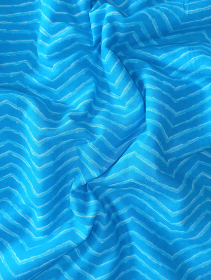 Aqua & white color Zigzag design with Pure cambric cotton