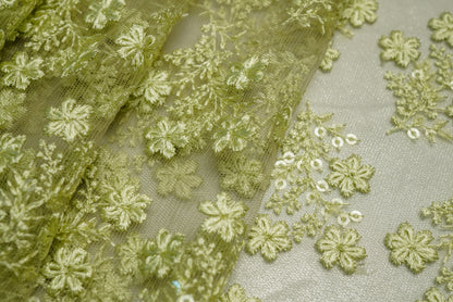 Olive Color with Floral Net Embroidery