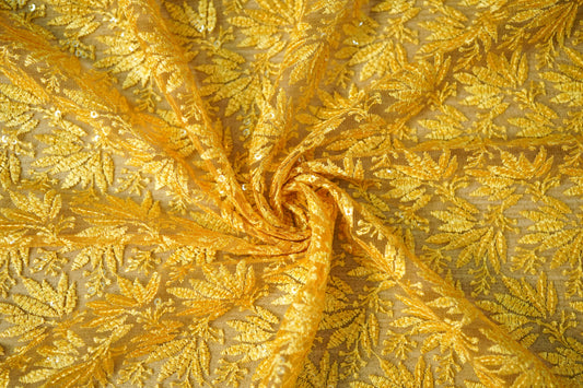 Gold Color with Floral Net Embroidery